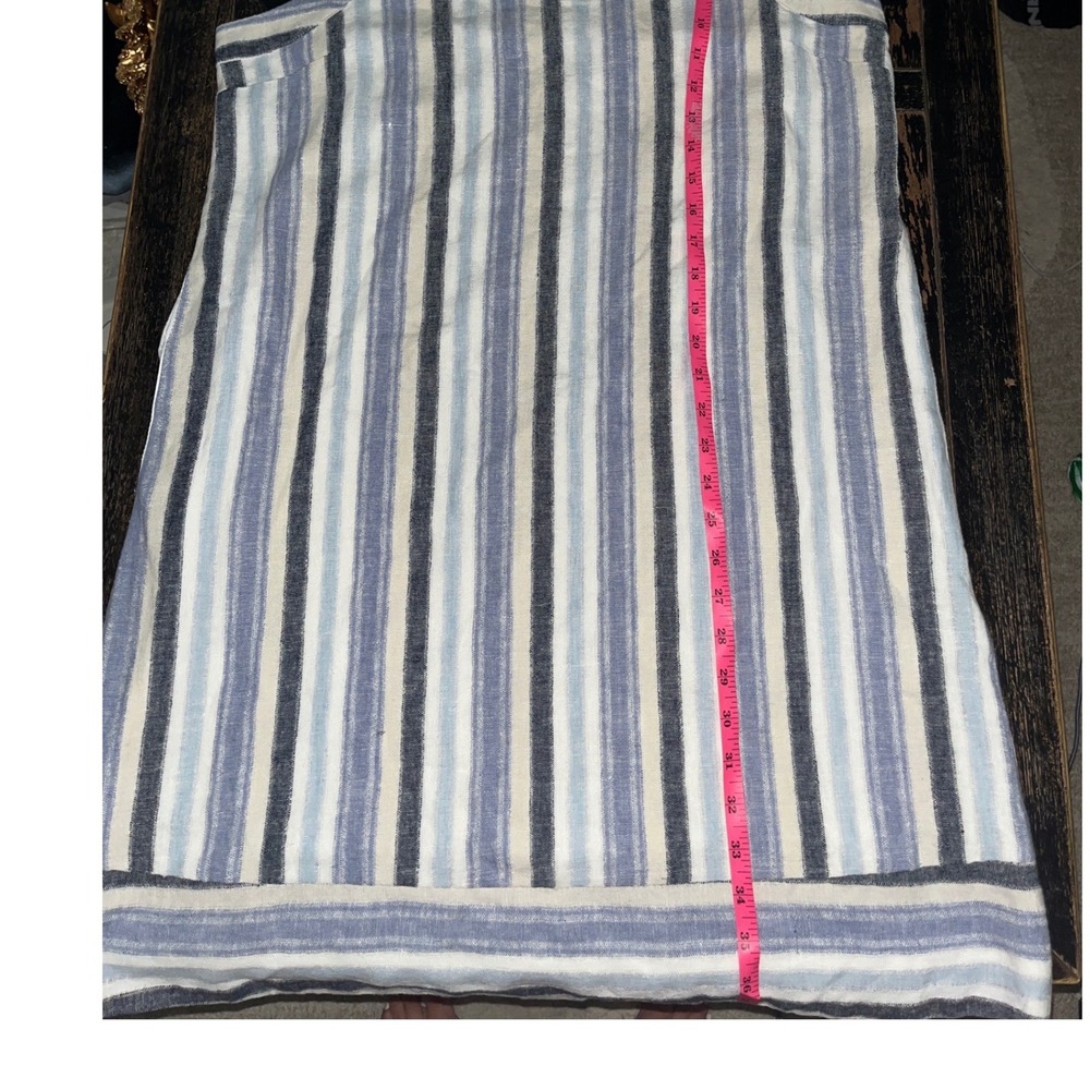 Sharagano Blue White Striped Linen Blend Sleeveless Shift Dress Size 14 - Picture 5 of 5